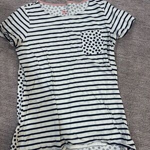 Boden Black and White Striped Kids Tee with Polka Dot Pocket